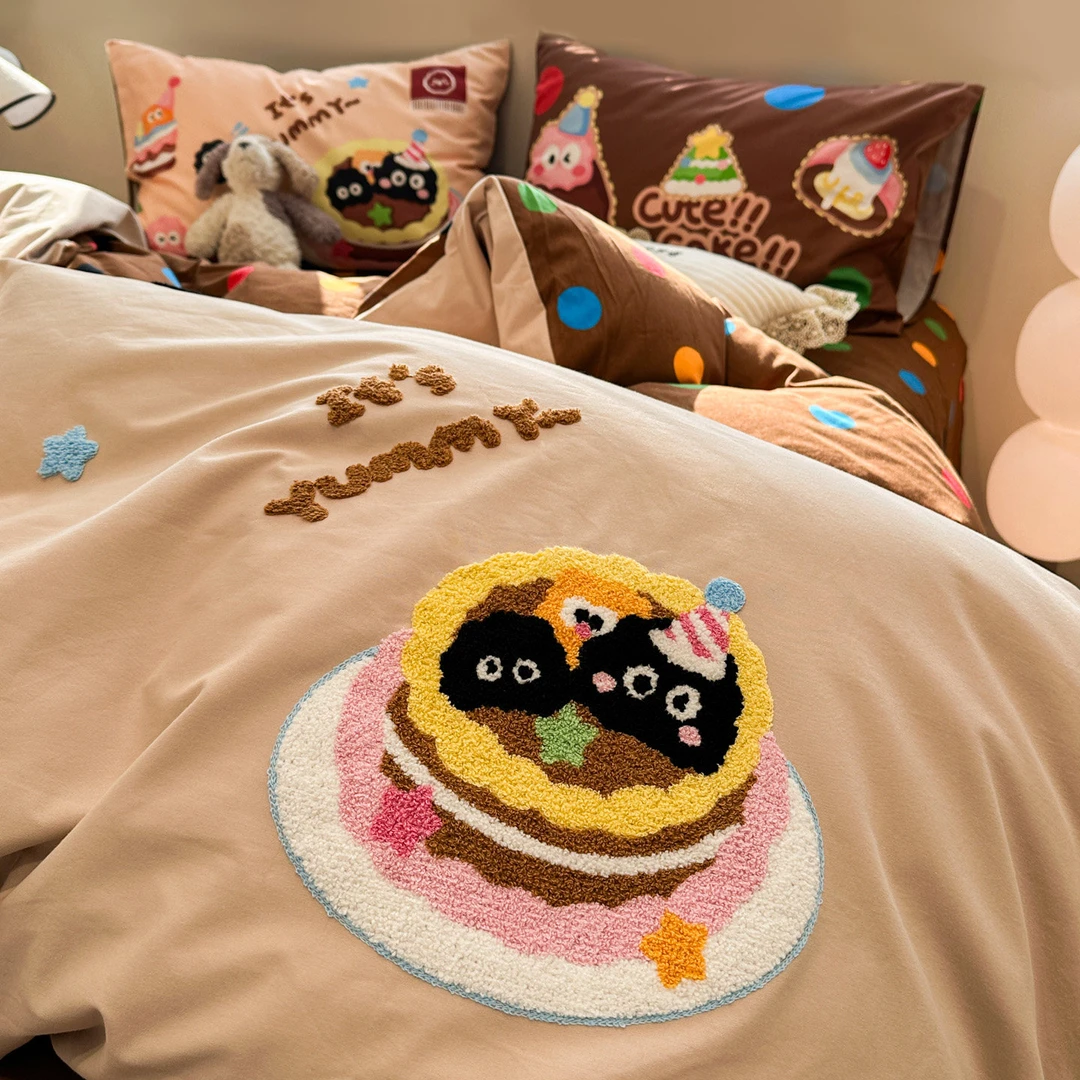 卡通黑豆豆冬季加厚磨毛床上四件套纯棉100%全棉新款被套床单床笠
