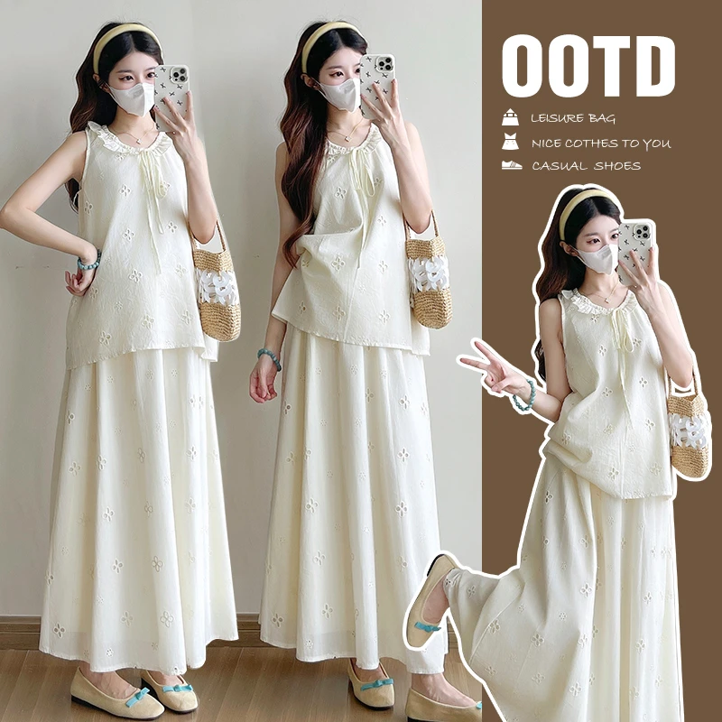 孕妇装2025夏季爆款时尚洋气高级感简约上衣白搭半身裙孕妇套装潮