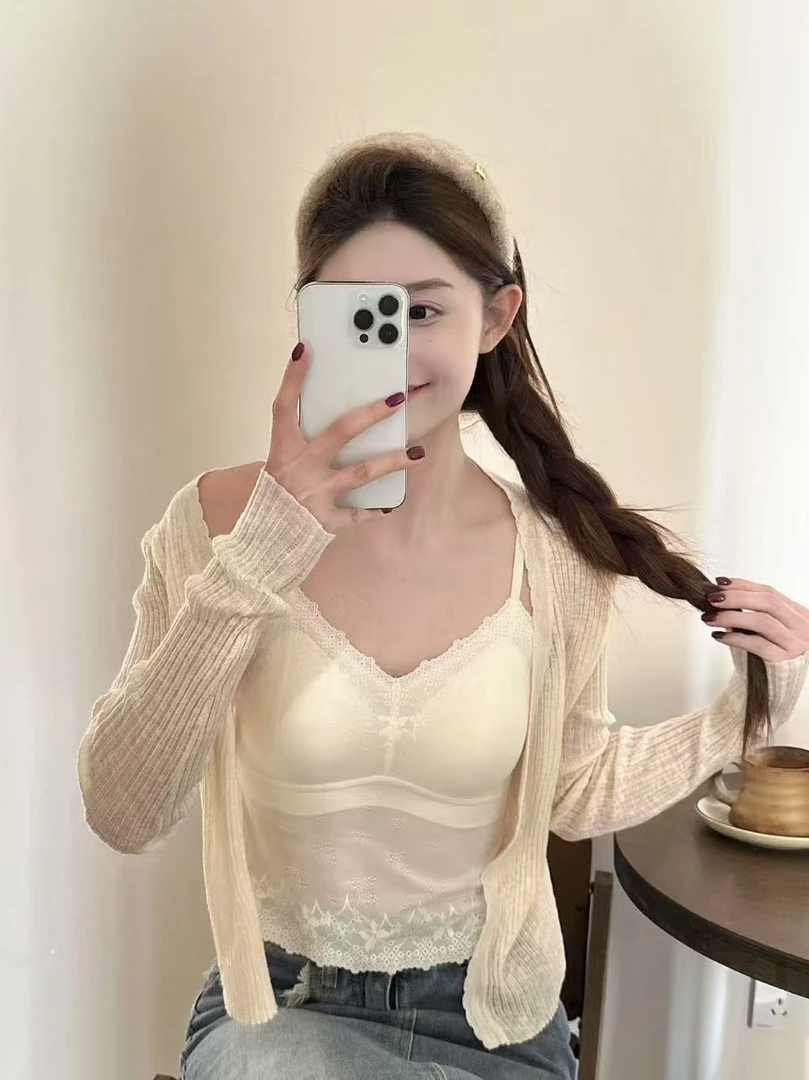 1282蕾丝纯色春季直筒型简约吊带背心舒适小胸女士美背聚拢性感