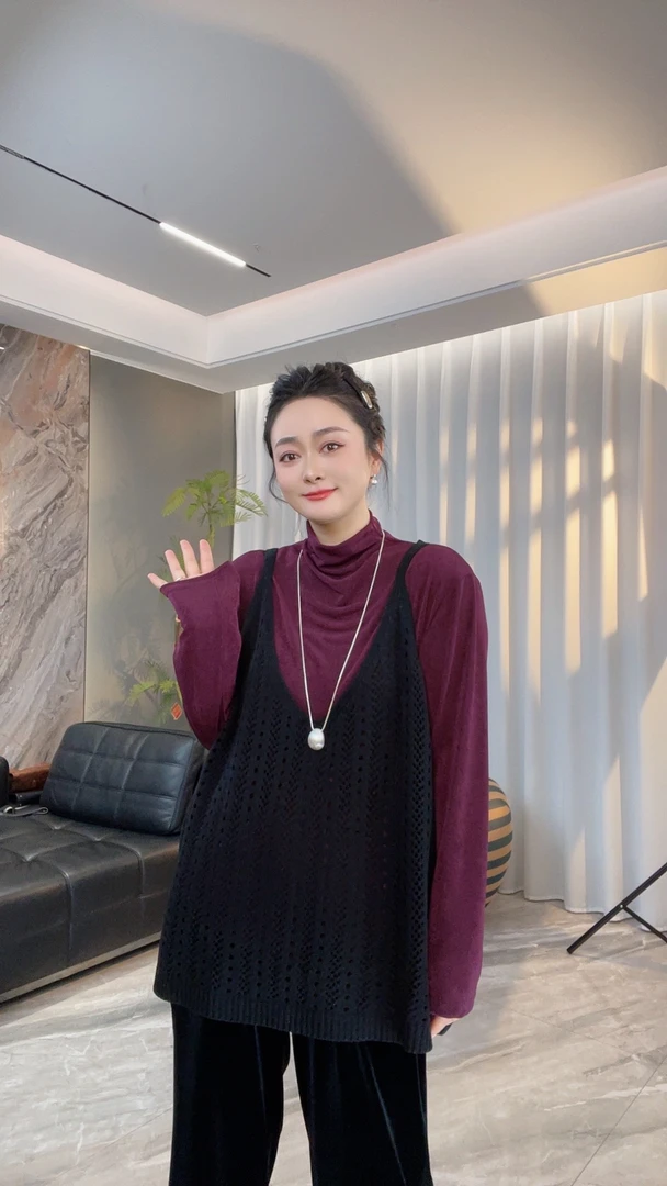 【冲姐】春季新款宽松时尚纯色减龄百搭镂空叠穿V领针织马甲