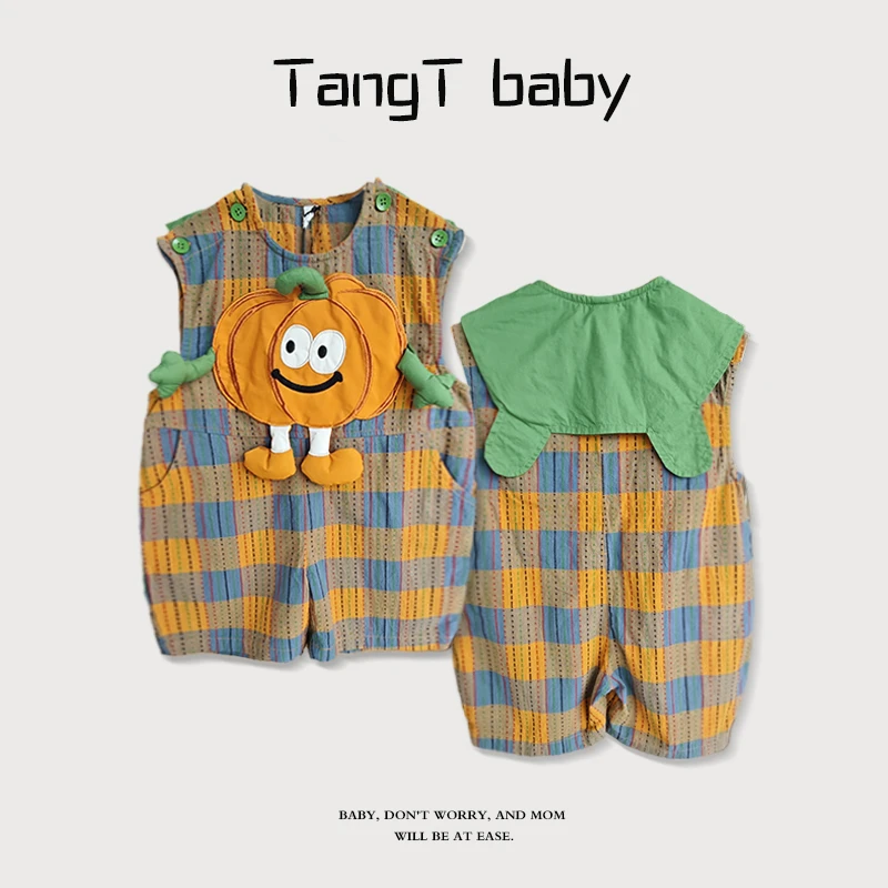 【拼色南瓜】连体衣睡袋宝宝夏装卡通风通用女童无袖连体渔夫裤子