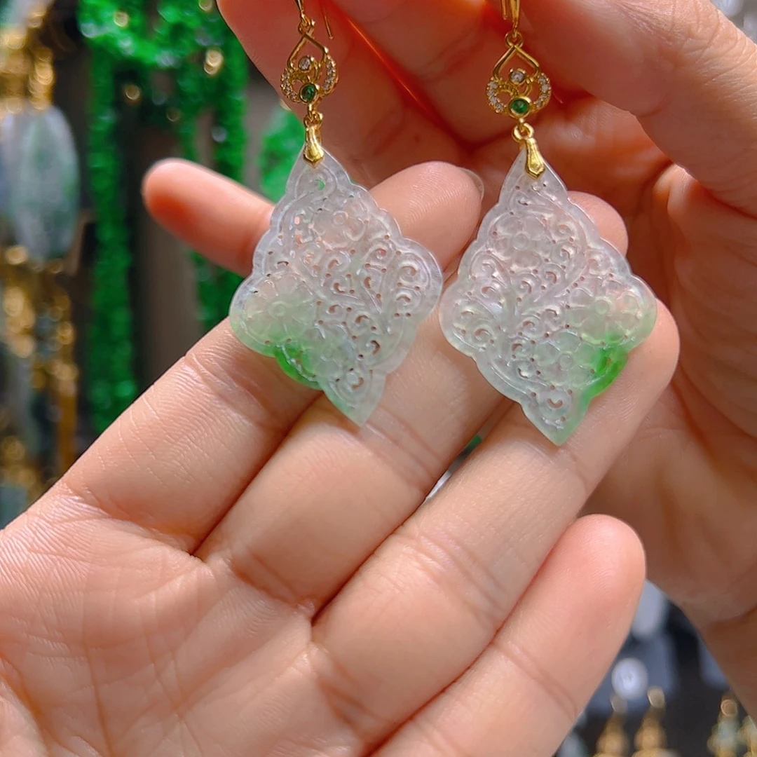 银S925镶嵌翡翠耳饰