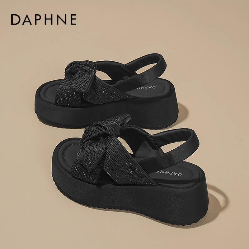 达芙妮厚底蝴蝶结一字拖女2025夏季新款潮流百搭外穿凉拖休闲拖鞋