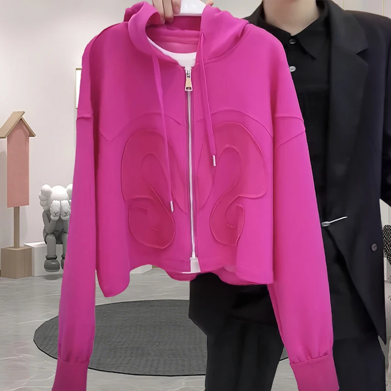 显瘦高级感减龄宽松火龙果拉链连帽外套独特超好看长袖上衣百搭秋