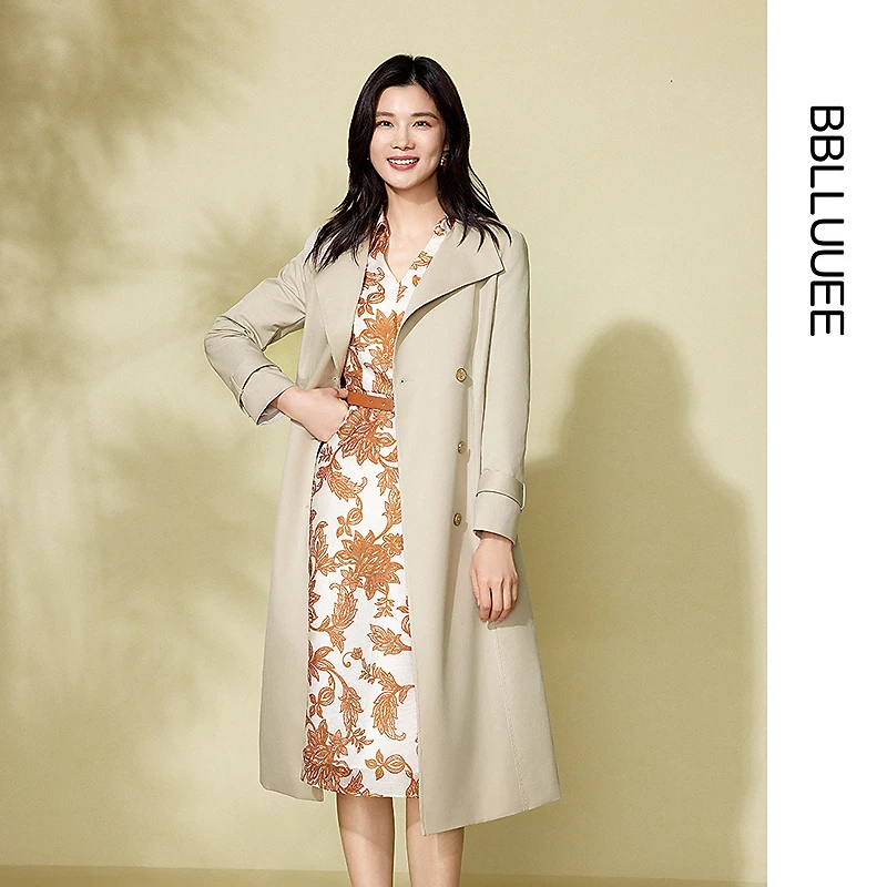 【建筑感摩登风衣】BBLLUUEE粉蓝衣橱2025春装新款大气翻领外套女