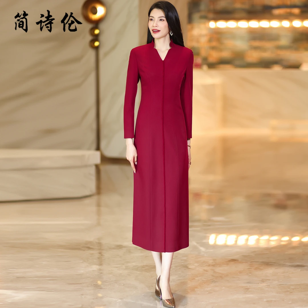 喜婆婆婚宴装礼服连衣裙女2025年秋季新款轻奢时尚修身显瘦中长裙
