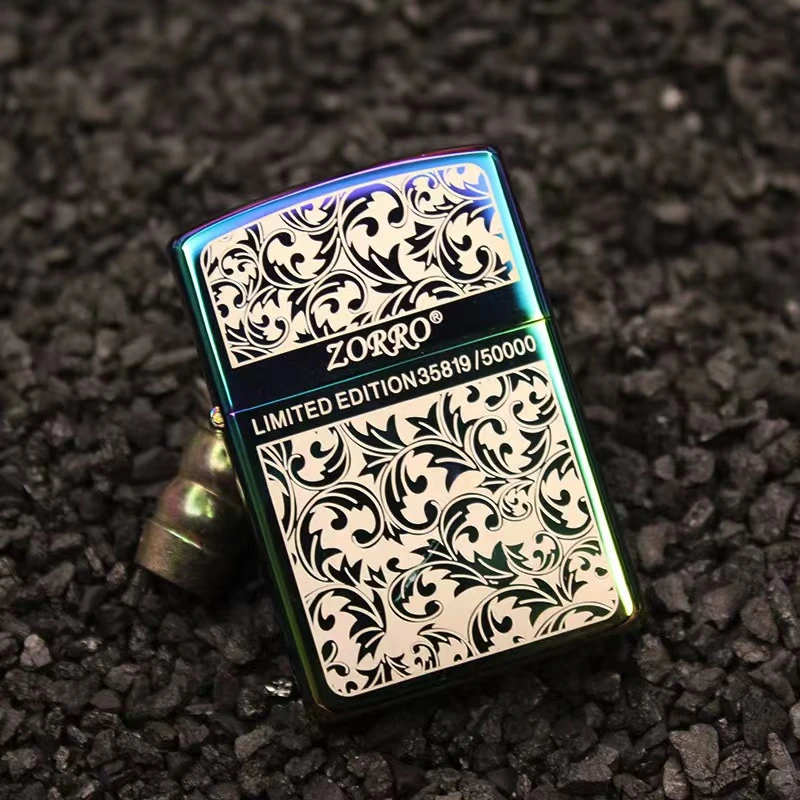 佐罗ZORRO打火机创意打火机男士复古镜面防风蓝冰幻彩炫彩唐草