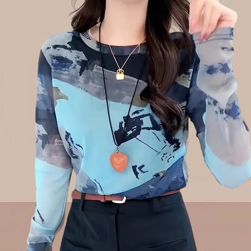 洋气衣服女2025春秋新款独特漂亮减龄款上衣高级感小众印花长袖