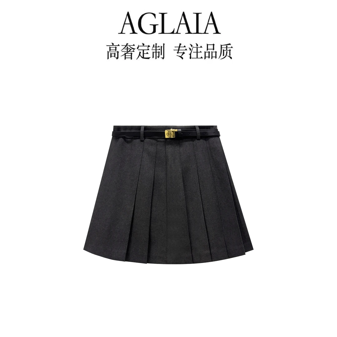 AGLAIA~2025秋冬新款学院风小众高腰显瘦时尚百搭百褶短裙女8177