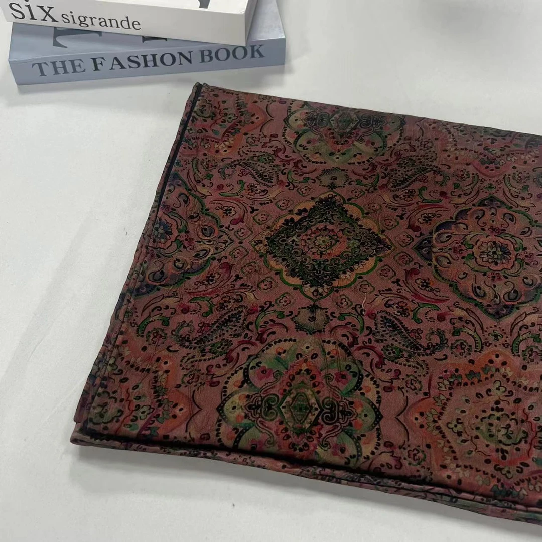 香云纱长巾-黛粉烟雨 冠乐绉120*180cm丝巾