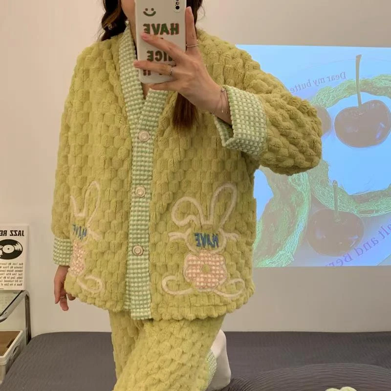 CD294秋冬新款季珊瑚绒睡衣女款加绒加厚