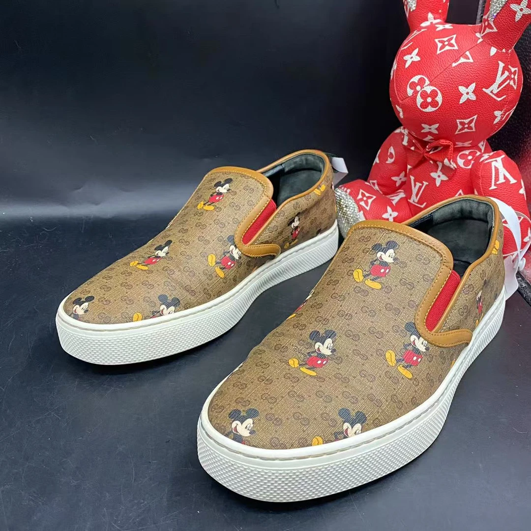 95新 GUCCI/古驰 棕老花米老鼠一脚蹬板鞋41欧码lb035