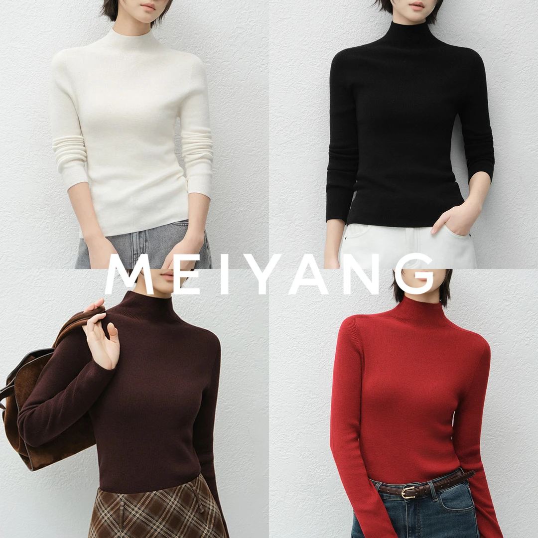 美洋MEIYANG 细条打底衫 简约百搭小高领长袖针织内搭上衣-周二