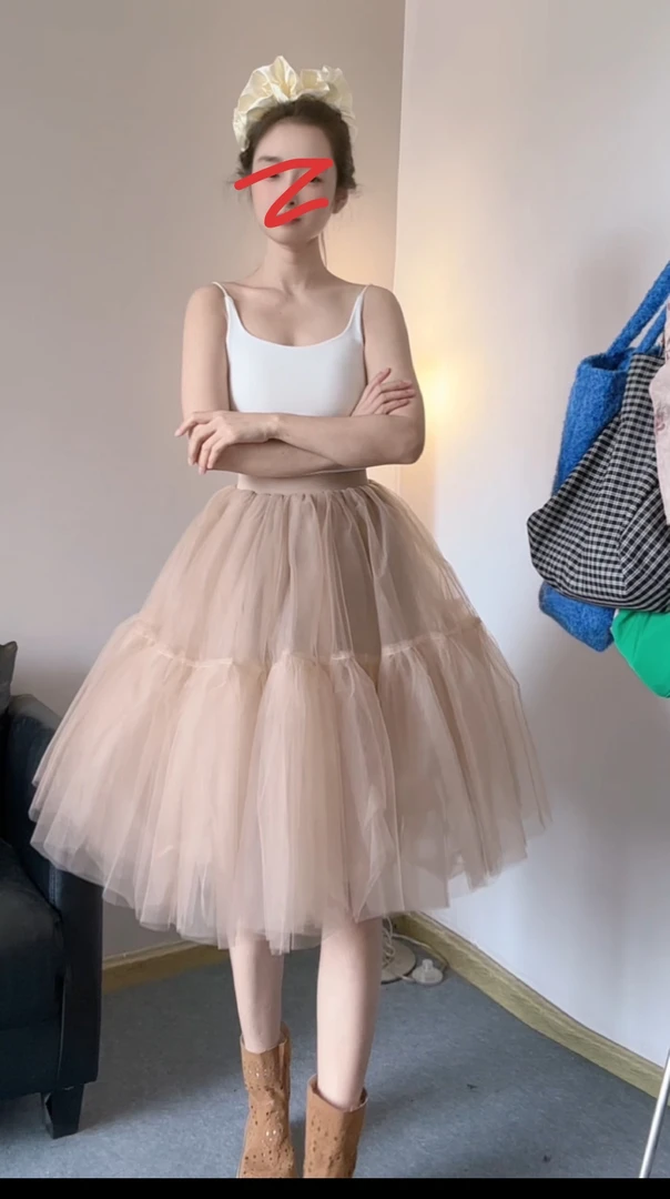 法式芭蕾蓬蓬纱裙半身裙夏季设计感小众松紧腰大摆裙藕色蛋糕裙