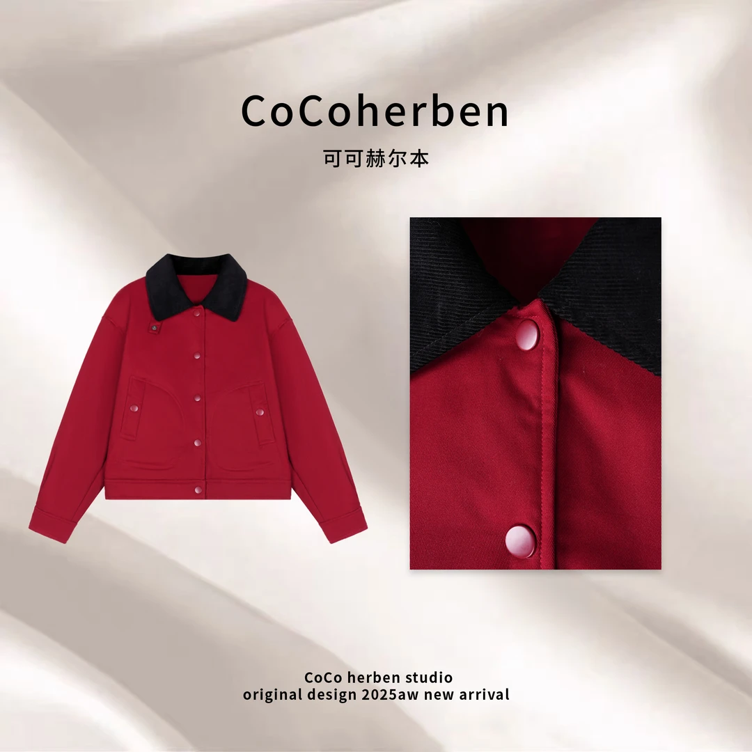 CocoHerben长袖常规翻领常规款厚款棉服毛呢套装休闲上衣HBX020