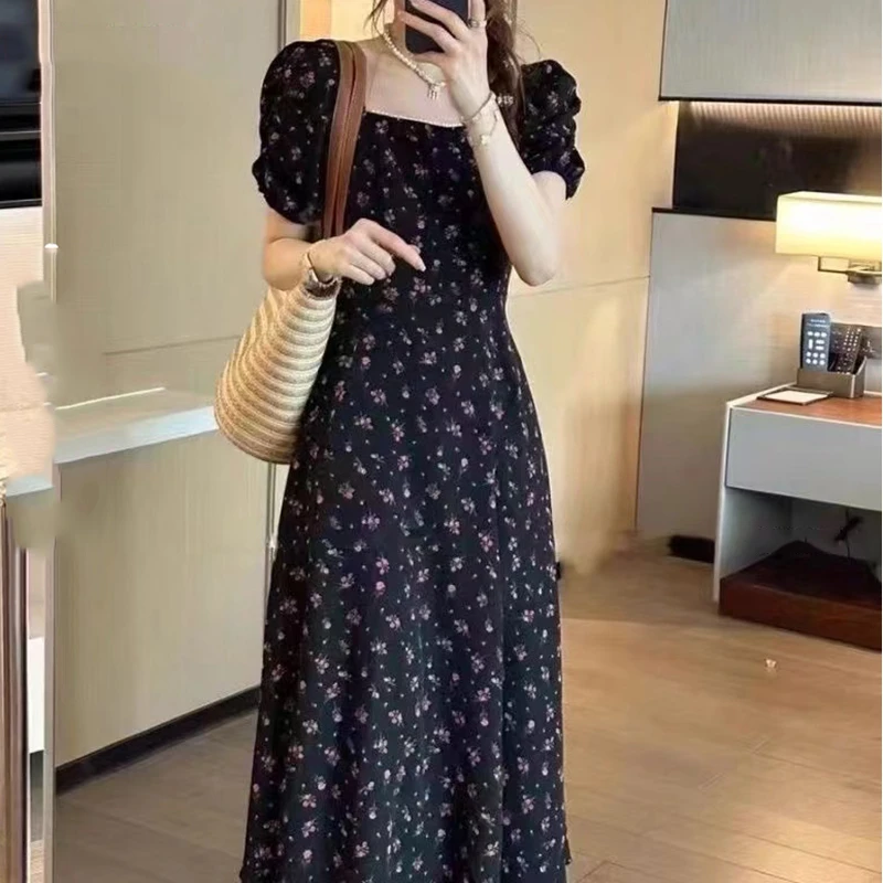 卡莲格大码女装法式茶歇连衣裙2025新款夏季收腰显瘦气质碎花长裙