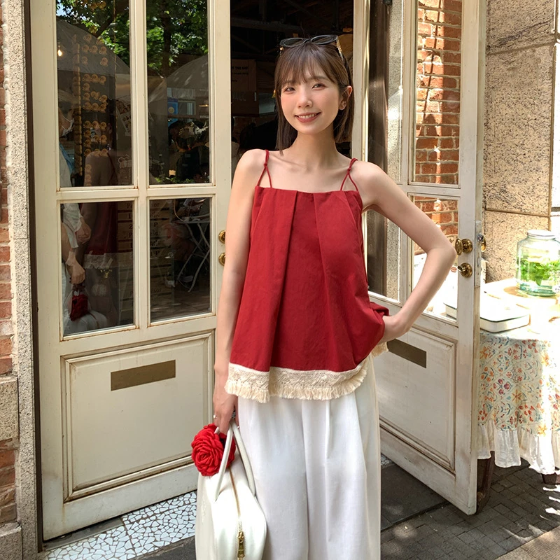 夏日多巴胺流苏毛边无袖甜辣吊带上衣女S1176