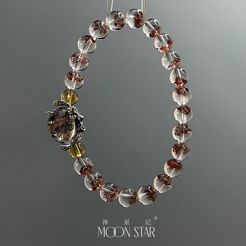 【金莓】金草莓水晶黄水晶搭配金草莓蛋面S925银镶嵌