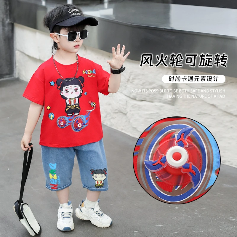 哪吒儿童衣服洋气男套装夏季潮酷帅气小男孩男孩哪吒衣服套装儿童
