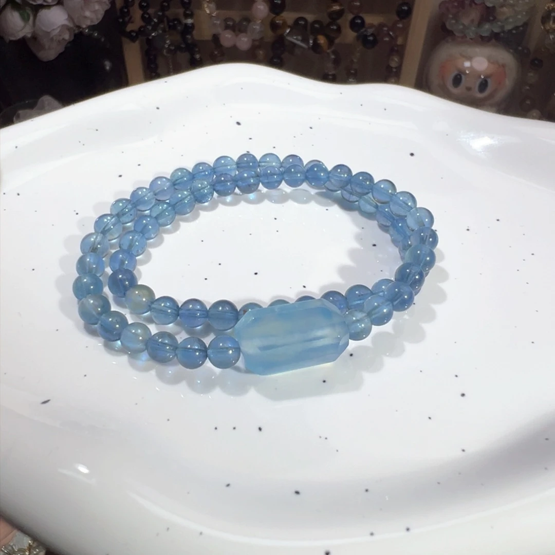 水晶手绳未镶嵌海蓝宝魔鬼蓝