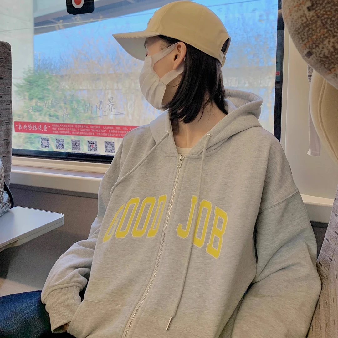 freshtaro 复活版型 good job早春薄绒连帽宽松卫衣女春百搭外套