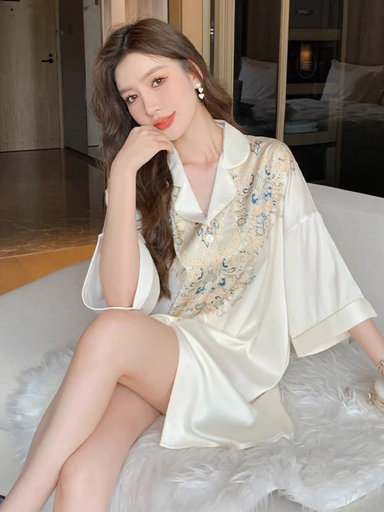 2025夏季冰丝睡裙女中长款宽松大码时尚性感气质女士家居服可外穿