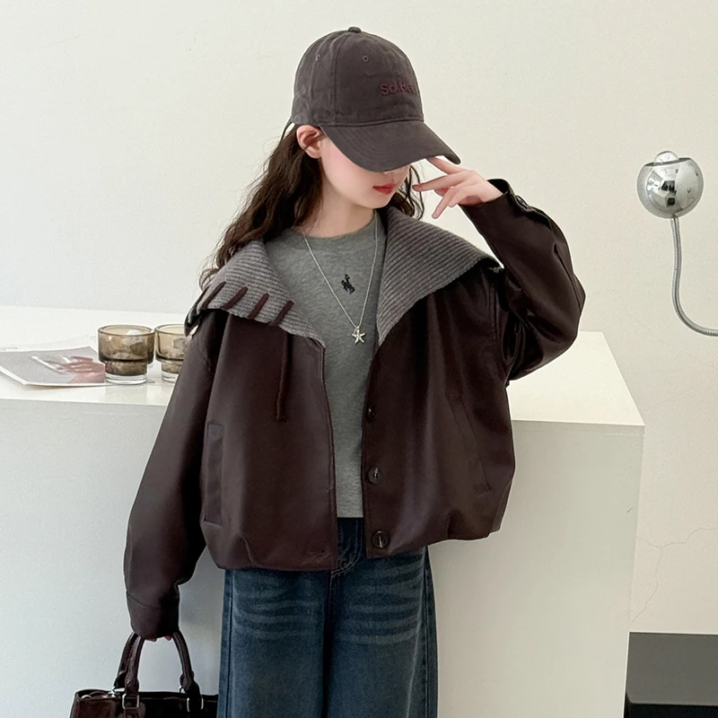 女童皮衣外套春秋2025新款洋气大童韩系网红皮夹克6-12岁儿童上衣