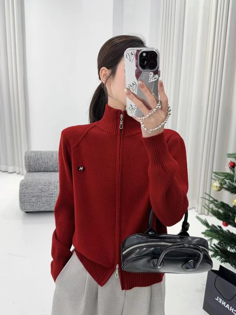 加厚半高领拉链毛衣针织衫女秋冬宽松显瘦打底衫内搭上衣女