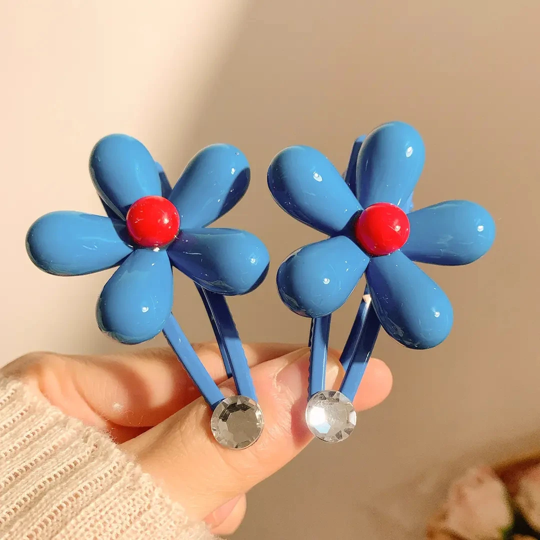 甜爆了蓝色花朵发夹少女侧边夹2025新款刘海夹子前额发卡高端头饰