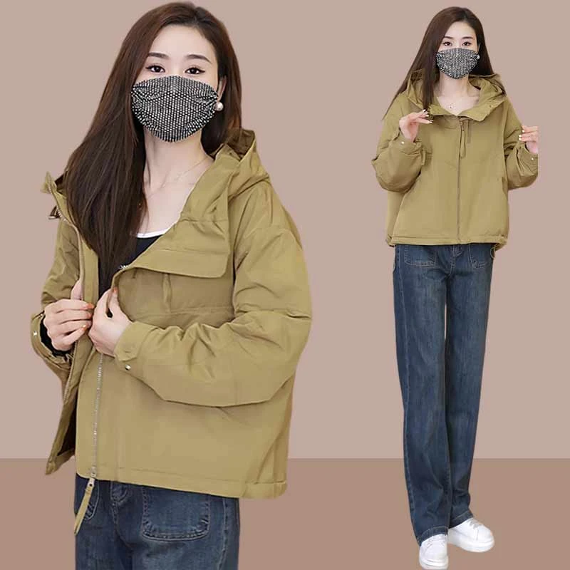 2025春秋季新款连帽冲锋衣夹棉加厚外套女胖mm显瘦长袖夹克上衣服