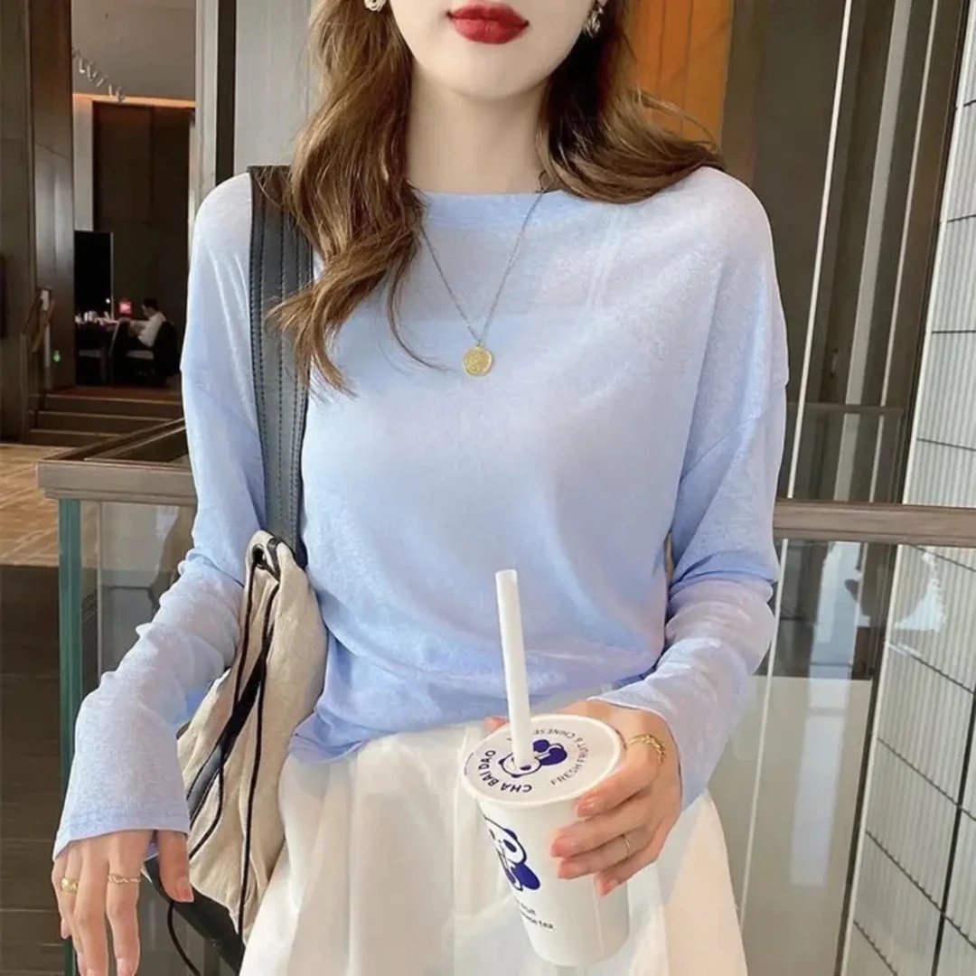 夏季薄款透气冰丝圆领t恤外穿罩衫防晒