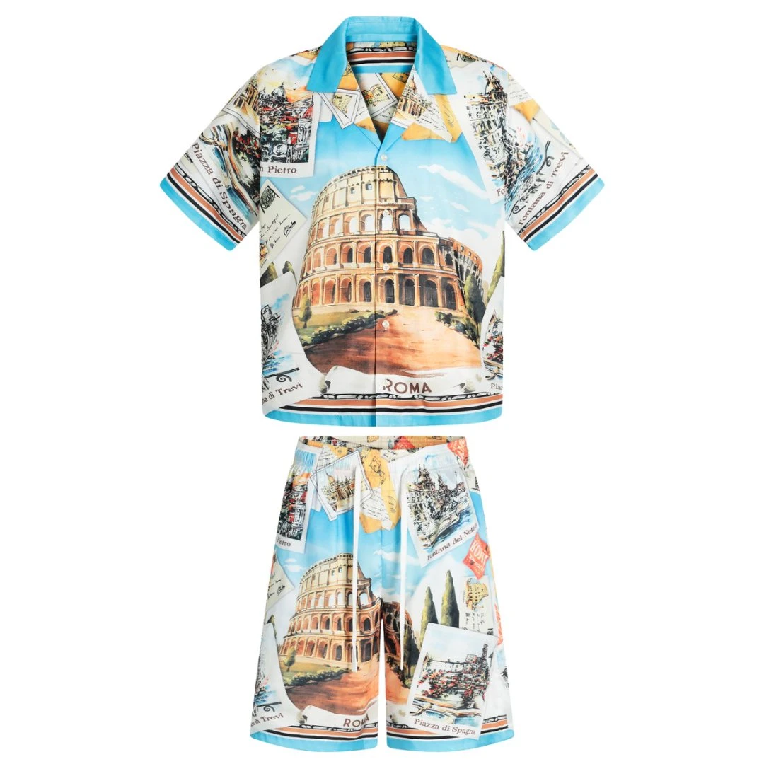 25SS新款罗马时尚轻奢男士春夏短袖衬衫套装1002