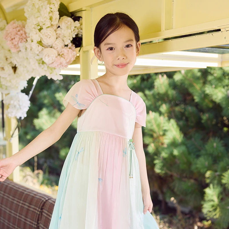 [竹下纳凉]EP雅莹童装2025夏女童新款原创蜻蜓渐变网纱拼接连衣裙