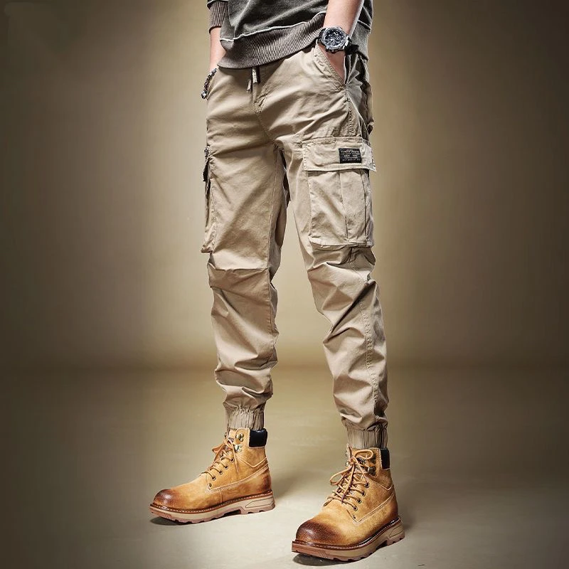 高端棉弹春季工装裤男宽松弹力大码男士束脚裤子男春秋款休闲男裤