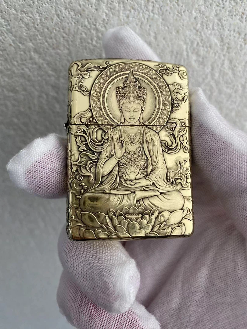 蚊子五面浮雕观音 黄铜盔甲防风打火机