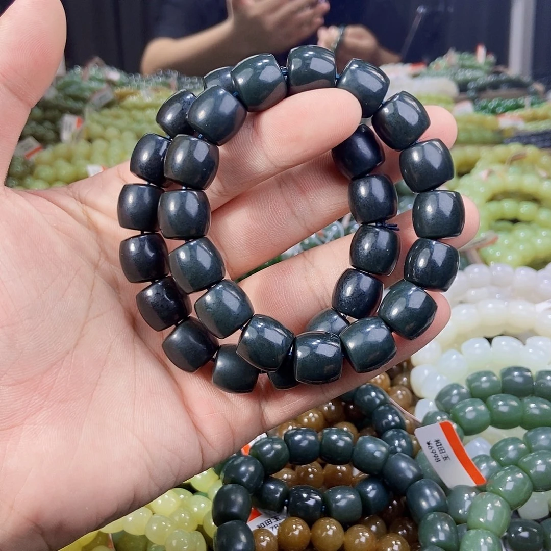 未镶嵌手串和田玉纯天然卡14新疆且末料沙枣青手串多样性发一
