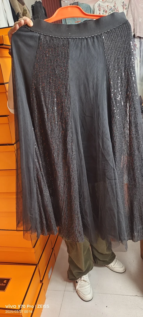 重工亮片网纱半身裙高腰显瘦大摆裙优雅气质百搭长裙