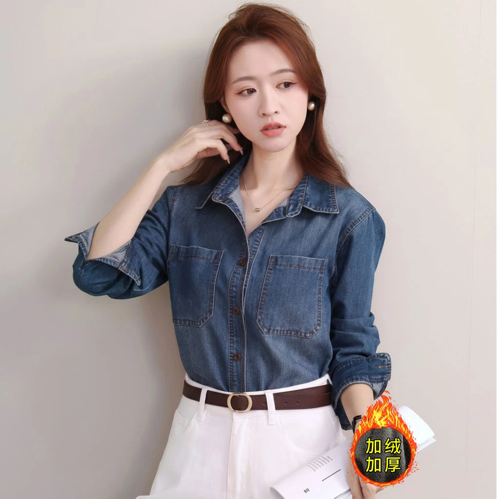 马骝渐变2025年软牛仔衬衫新款春秋复古口袋外套叠穿百搭简约上衣