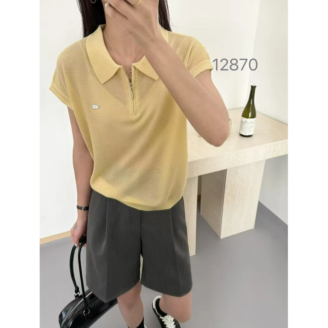 12870（部分无水洗唛，介意慎拍）WANGDAN新款翻领半拉链飞机袖