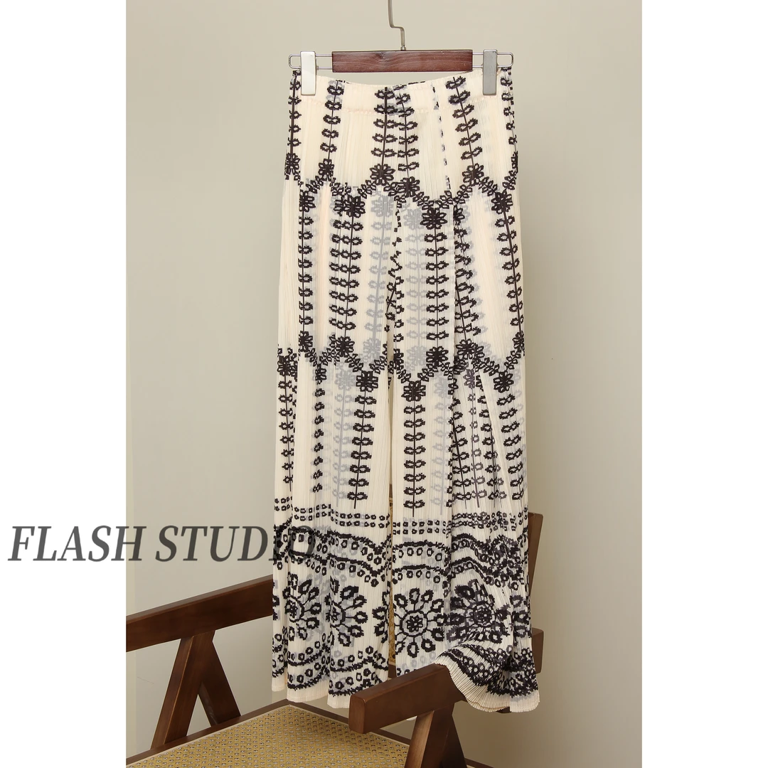 Flash【大璇子推荐】 三宅褶皱免熨烫时尚百搭印花阔腿裤