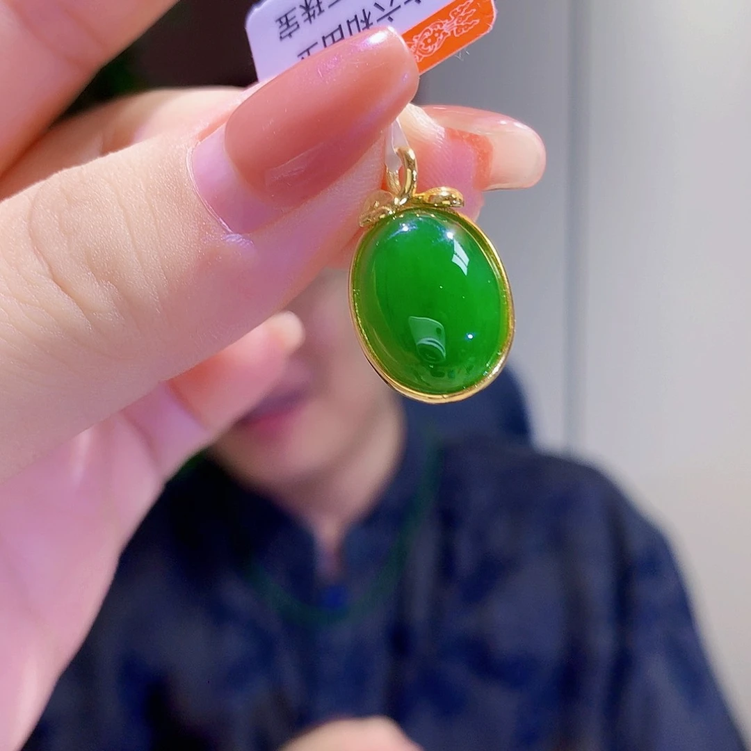 和田玉（碧玉）银S925镀金镶嵌颈饰