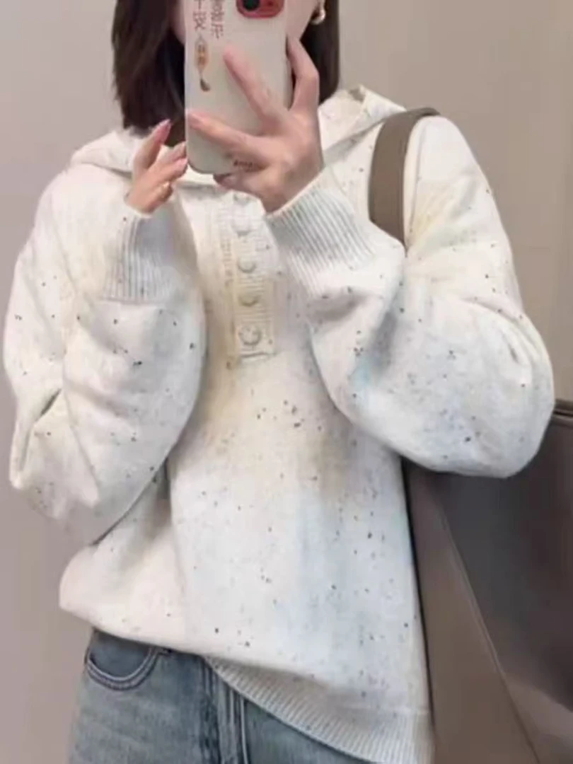 26017 保暖长袖针织连帽套头款毛针织衫套头慵懒风开衫网红 F80