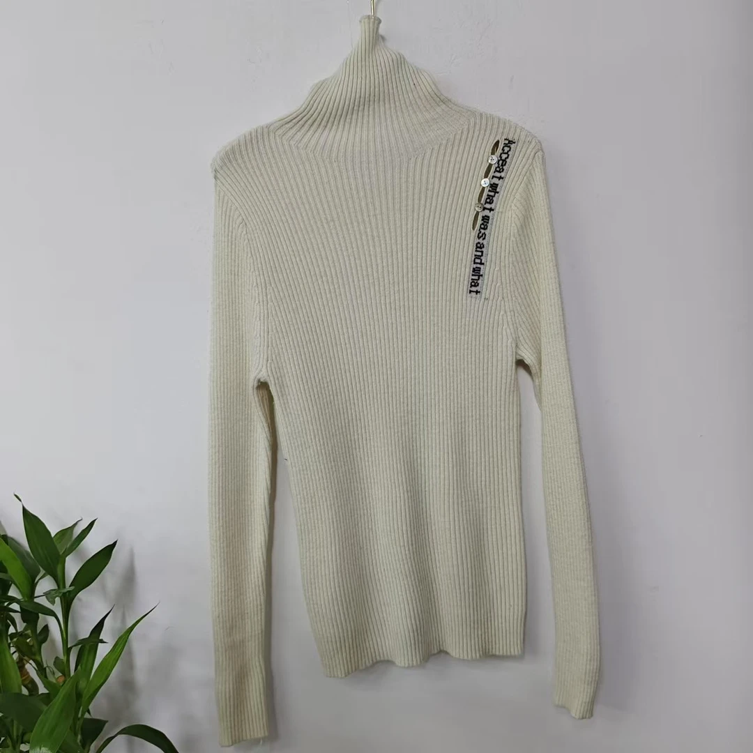 8965新款高领镂空字母修身针织毛衣设计感时尚百搭修身毛衣