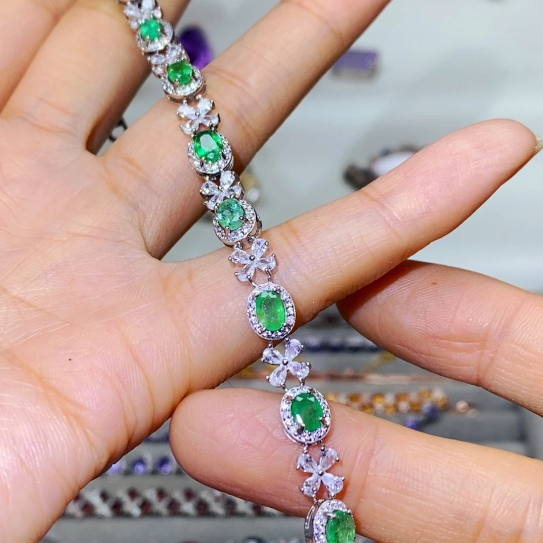 银S925镶嵌手链祖母绿