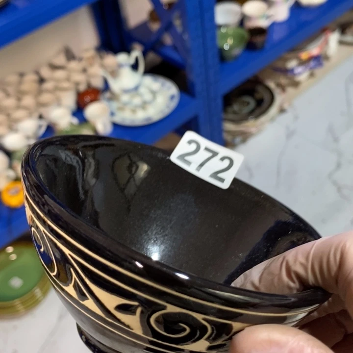 瓷片磁州窑黑刻小碗微瑕疵