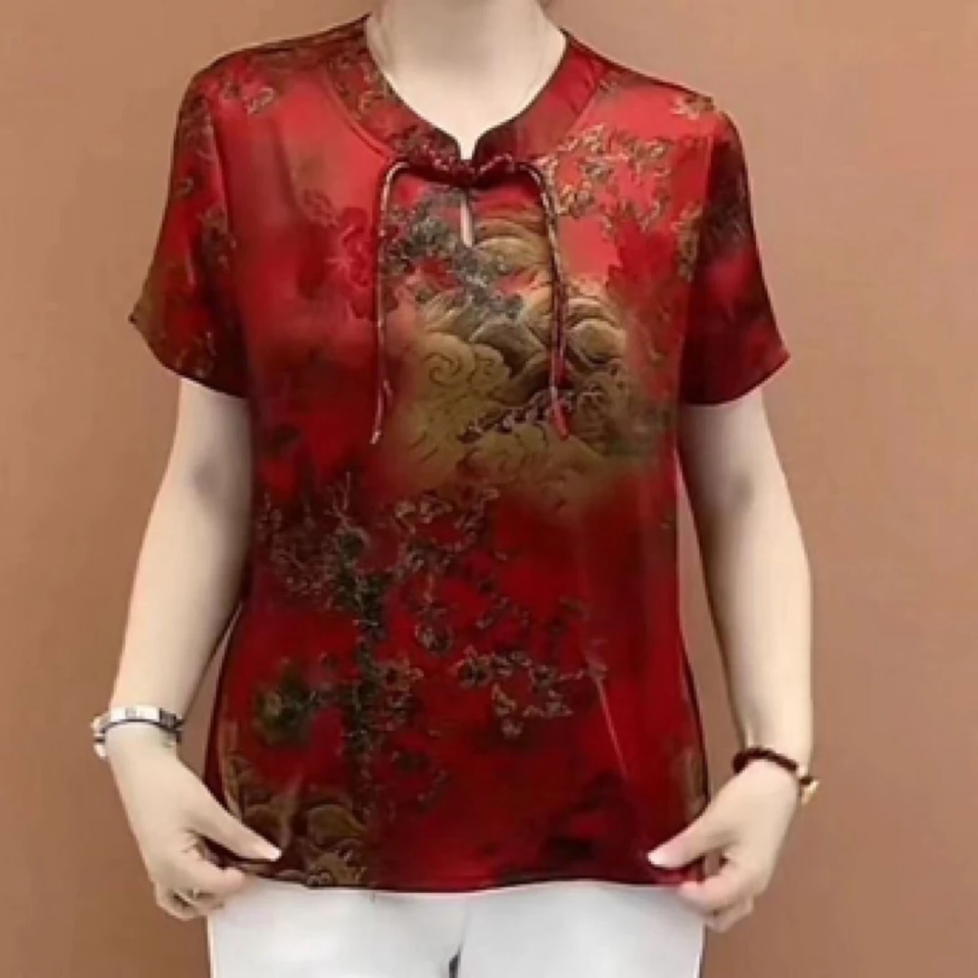 夏季新款大码盘扣国风小衫洋气妈妈装气质遮肚遮肉显瘦衬衫短袖女