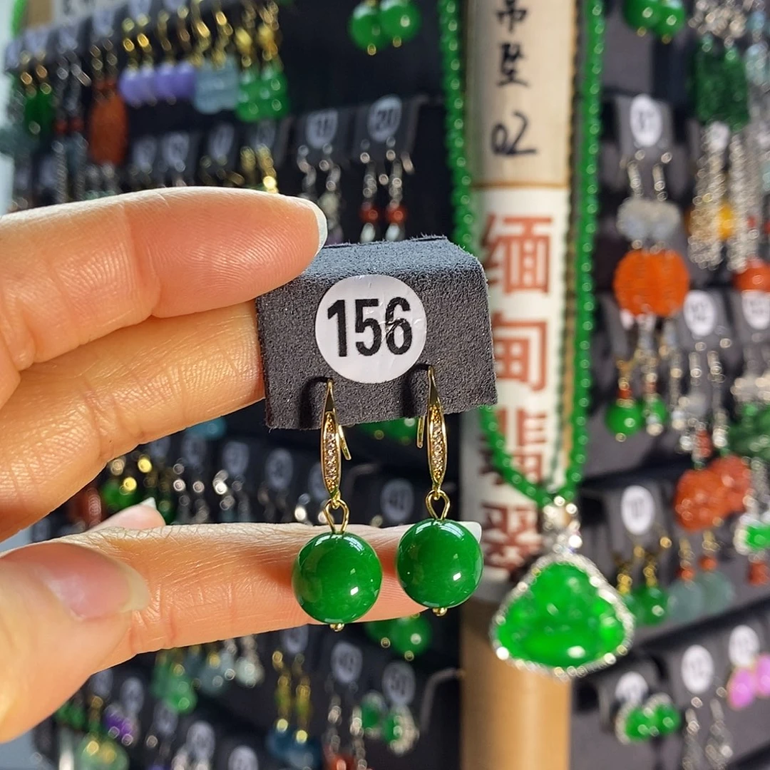 银S925镶嵌翡翠耳饰156