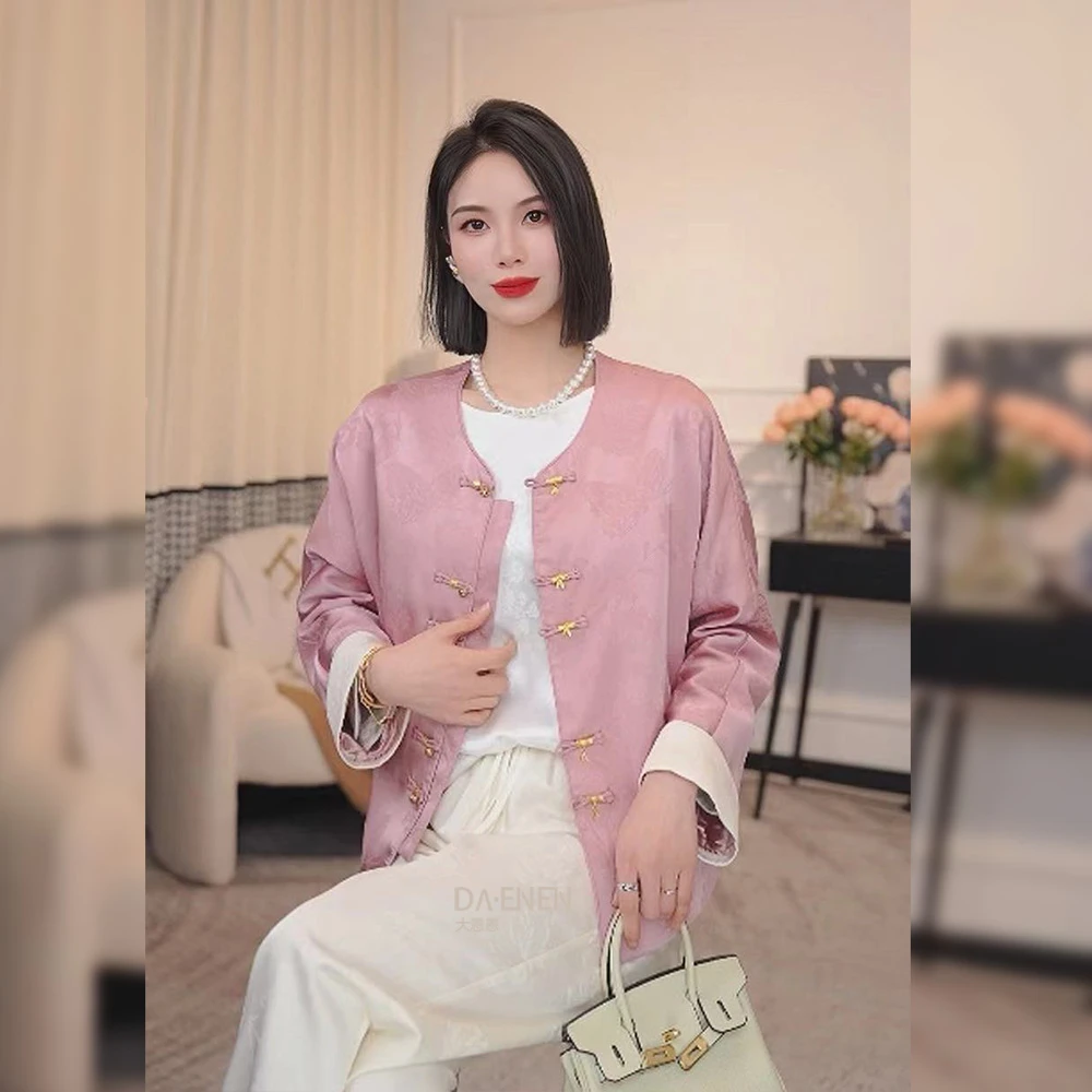 【清平乐】春季新款新中式宽松气质显瘦国风盘扣提花外套F7001