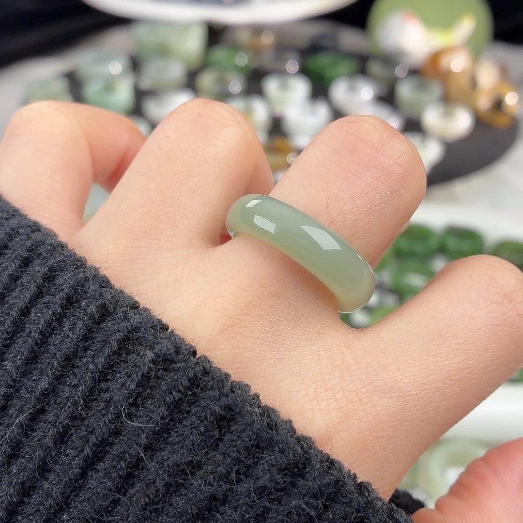 和田玉未镶嵌戒指S39奶蓝轮胎18.0