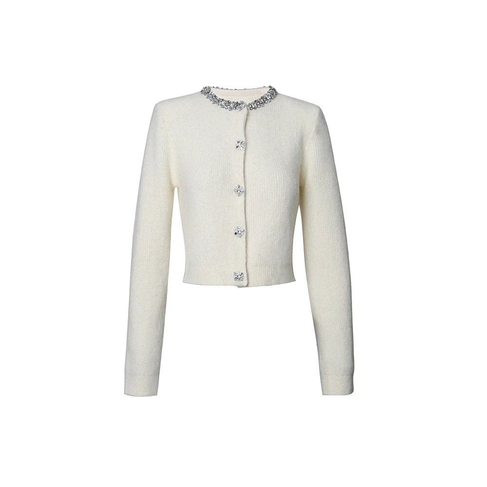 *31【鞠婧祎同款】浅灰色千金短款针织开衫上衣33126